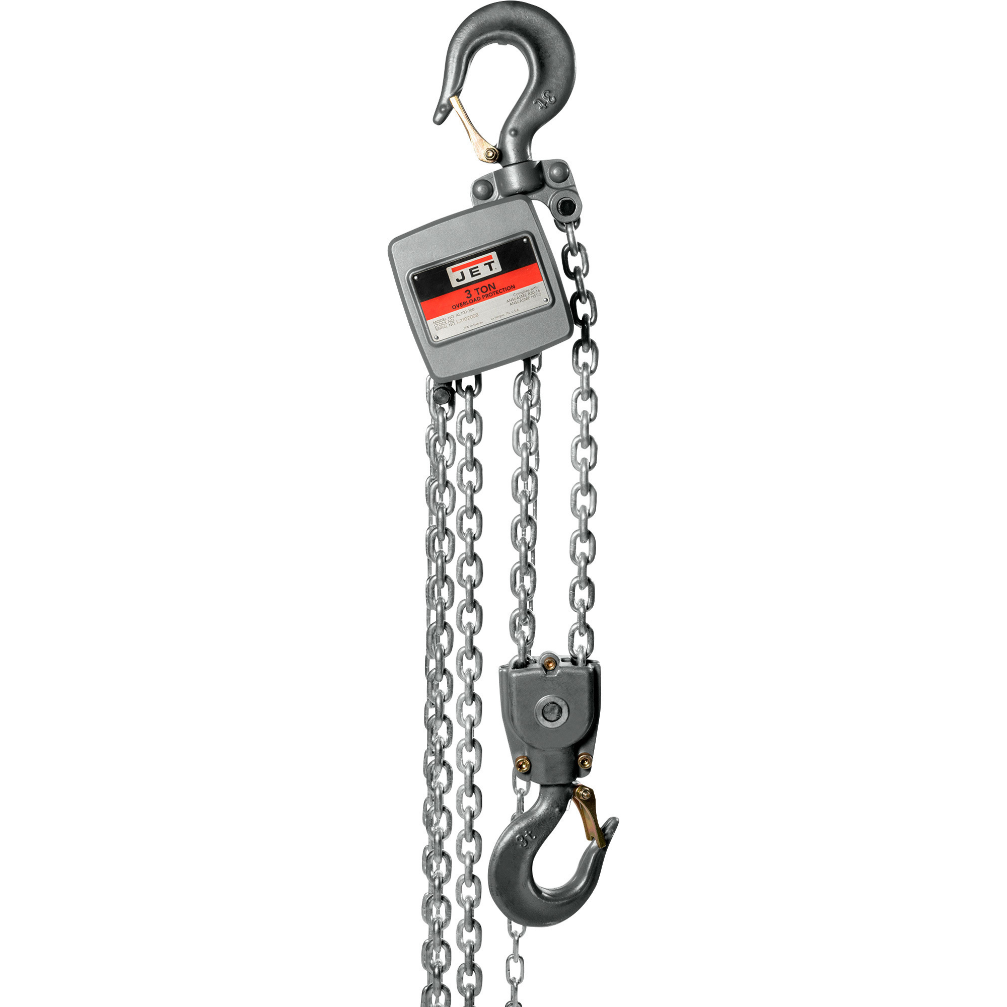 JET Aluminum Hand Chain Hoist, 3-Ton Capacity, 15ft. Lift, Model# AL100-300-15